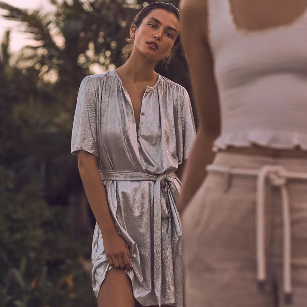 Like New Anthropologie Sabina Musayev Silver Mercury Shirt Dress Size SP